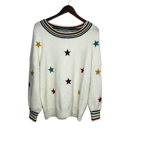 Stars Embroidered Rainbow Sweater Collection by Cezele size large - Picture 1 of 3